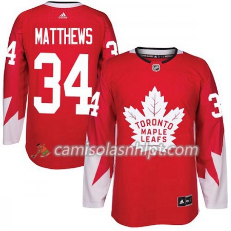 Camisola Toronto Maple Leafs Auston Matthews 34 Adidas 2017-2018 Vermelho Alternate Authentic - Homem